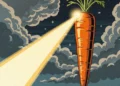 A symbolic representation of the carrots eyesight myth, with a carrot acting as a beacon of light.