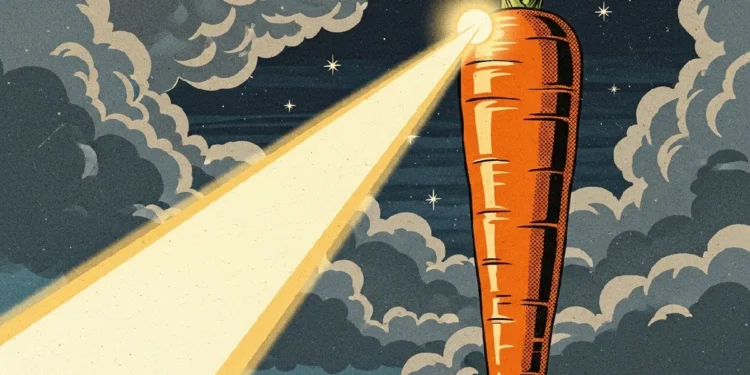 A symbolic representation of the carrots eyesight myth, with a carrot acting as a beacon of light.