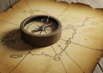 Lodestone compass on maritime chart. - history of the compass