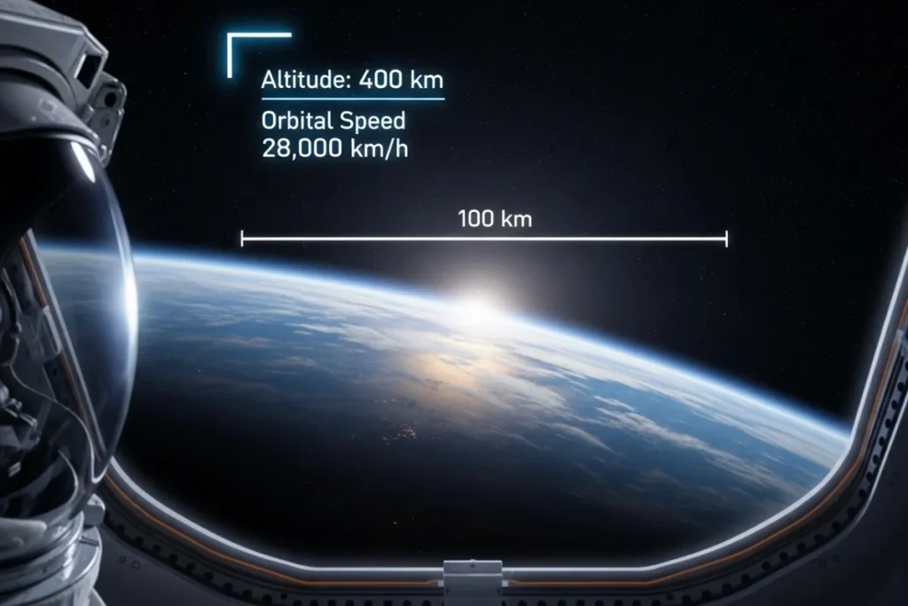 Great Wall Myth: 5 Reasons People Still Say It’s Visible From Space Scale graphic showing Earth curvature and viewing distance.