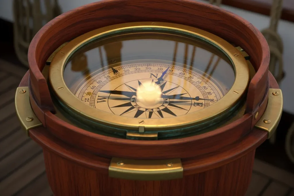 The Compass’s Quiet Betrayal: The History of the Compass, Navigation, and Imperial Routes Mariner's brass compass in binnacle - history of the compass