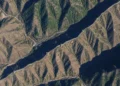 Satellite view showing sections of the Great Wall in landscape context.