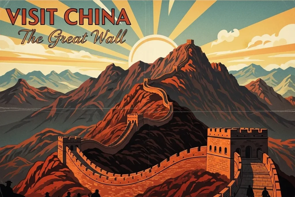 Great Wall Myth: 5 Reasons People Still Say It’s Visible From Space Vintage travel poster of the Great Wall.