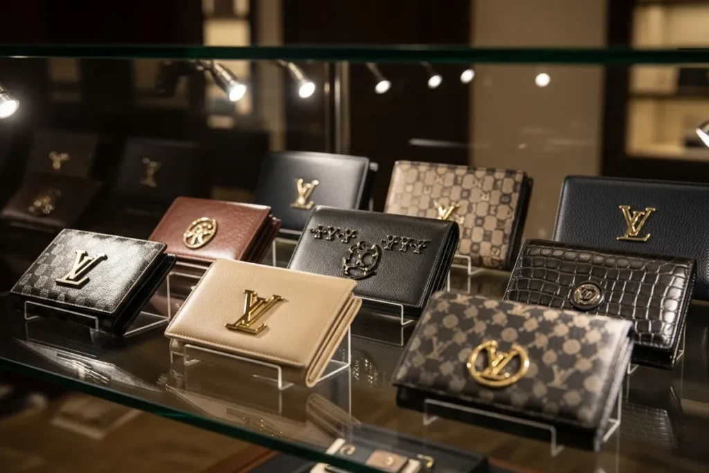 The Wallet That Spoke: The History of the Wallet and the Visible Lines of Wealth Luxury wallets in boutique display.