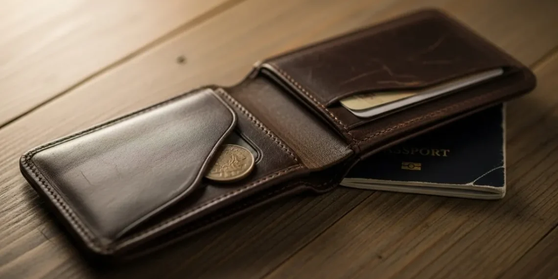 A wallet as ledger: travel, money, identity.