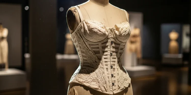 The Corset’s Quiet Command: The History of the Corset, Painful Beauty and Political Control Antique boned corset on dress form - history of the corset