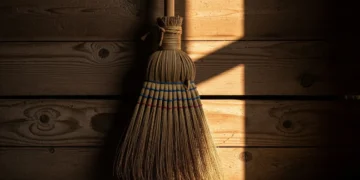 Sweeping Shame and Strength: The History of the Broom That Cleansed Homes — and Bound Beliefs Sorghum broom leaning against cottage wall.