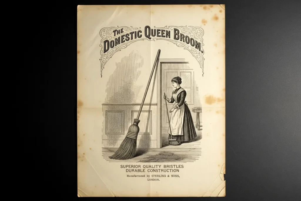Sweeping Shame and Strength: The History of the Broom That Cleansed Homes — and Bound Beliefs Victorian broom ad on yellowed paper.