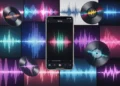 Stylized waveforms and smartphone showing TikTok sounds.
