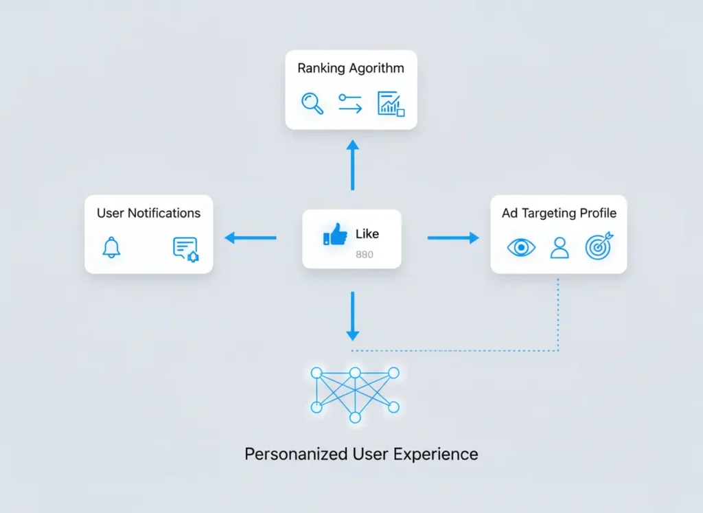 Flowchart of how likes influence algorithms.
